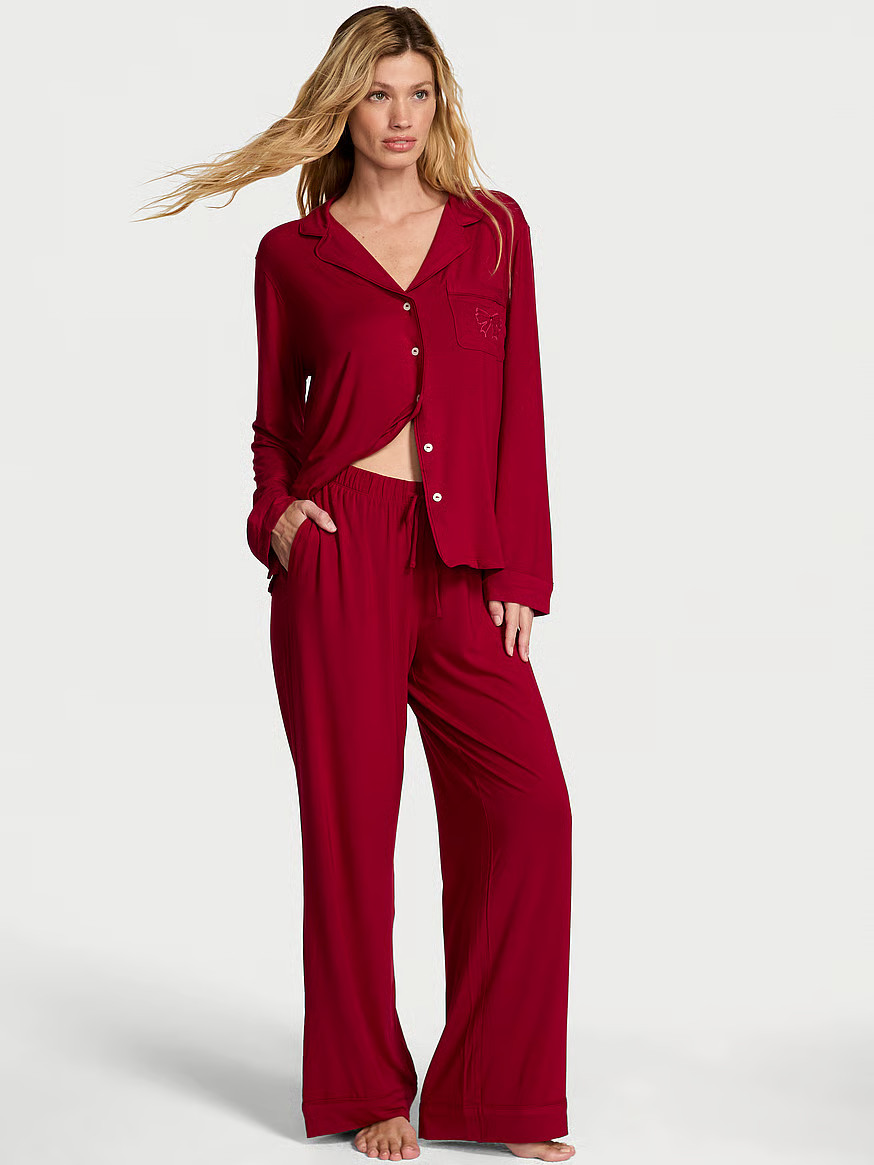 Buy Modal Soft Bow Long Pajama Set, Red Lacquer W Bow - Order Pajamas Sets online - Victoria's Se... | Victoria's Secret (US / CA )