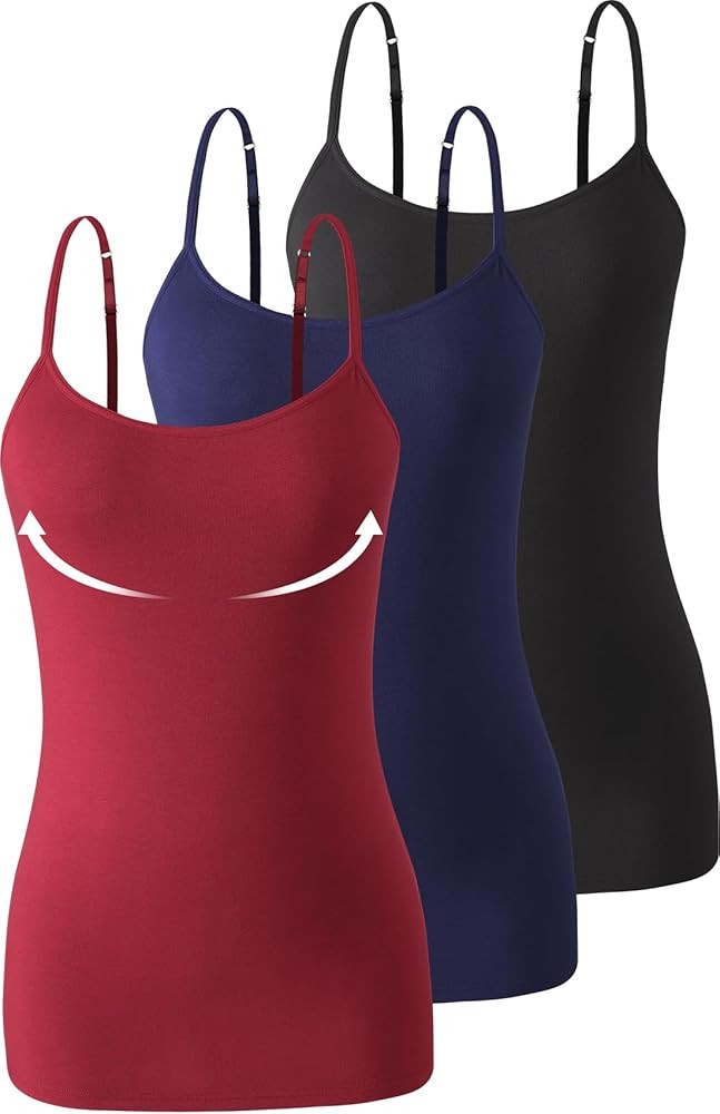 Accbiety 3 Pack Womens Camisole with Built in Bra Adjustable Strap Tank Tops for Women Cotton Cam... | Amazon (US)