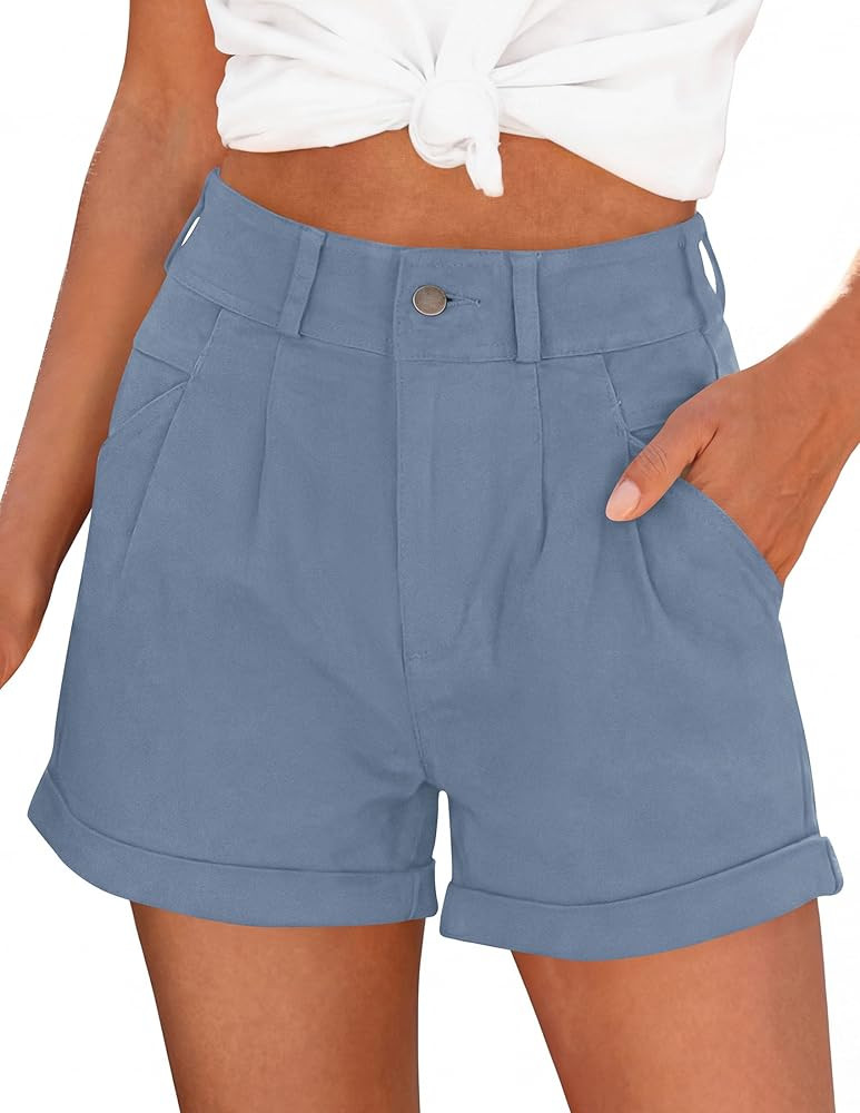 PRETTYGARDEN High Waisted Shorts Women 2026 Summer Business Casual Trousers Pleated Tailored Cuff... | Amazon (US)