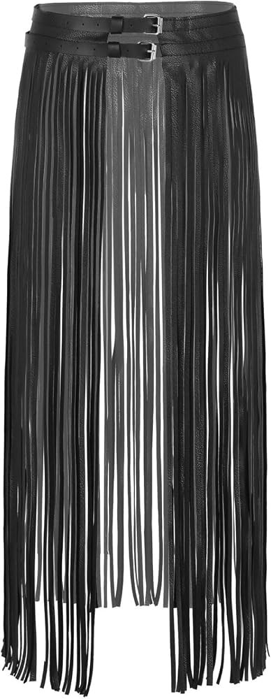 Jugaoge Women Punk Waistband Long Fringe Tassel Skirt Belt with Adjustable Double Buckles | Amazon (US)