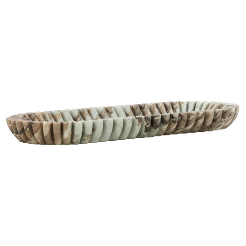 John Richard Updated Traditional Brown Marble Scalloped Oval Decorative Tray | Kathy Kuo Home