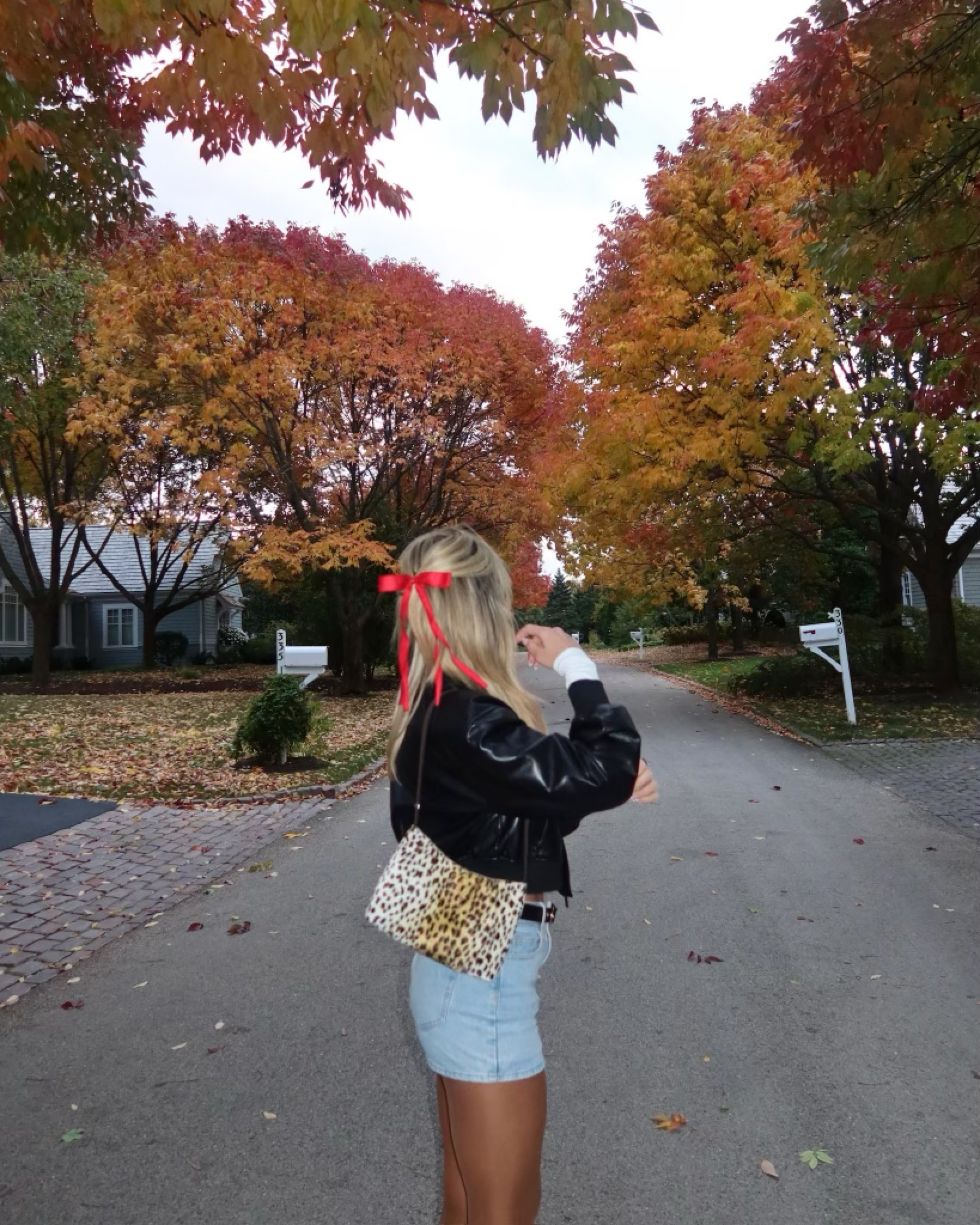 fall ootd 🫶🏼🍂 

fall fashion, trendy fashion, denim skirt, bomber jacket, red bow, outfit inspo, fall outfit 

#LTKStyleTip