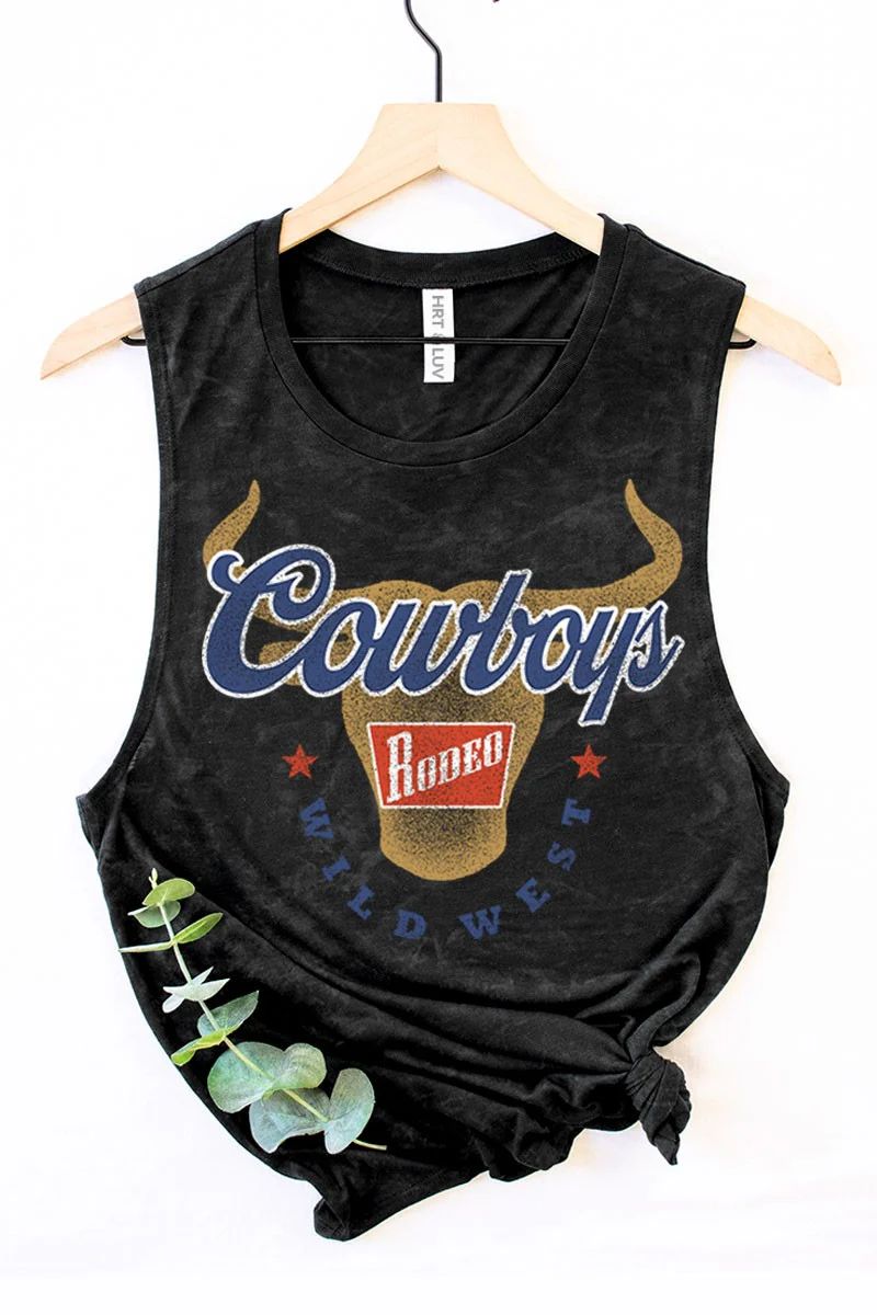 Cowboys Rodeo Graphic Tank Top - Mineral Black AND White | Willow Boutique
