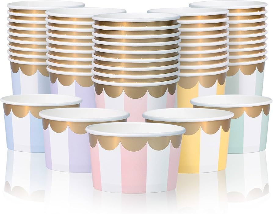 Paper Ice Cream Cups, 50-Count 5.5-Oz Disposable Dessert Bowls for Hot or Cold Food, 5.5-Ounce Pa... | Amazon (US)