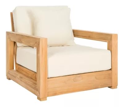 Safavieh Montford Patio Armchair in Teak/Beige | Bed Bath & Beyond