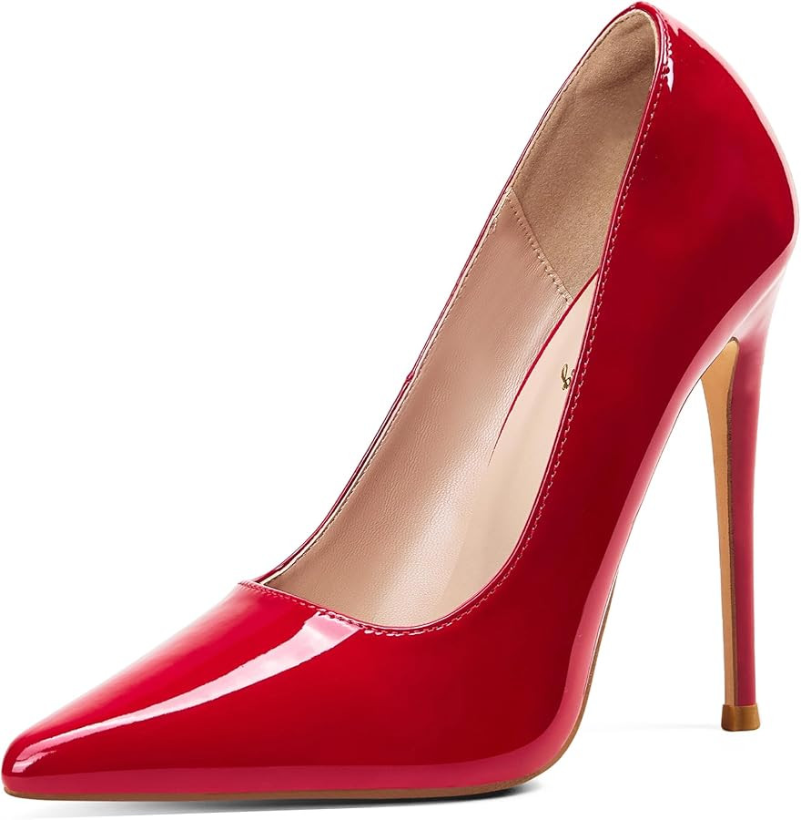 Elisabet Tang Women Pumps 12cm/4.7 Inch Stiletto Heels Pumps Pointed Toe Patent Leather Slip On H... | Amazon (US)