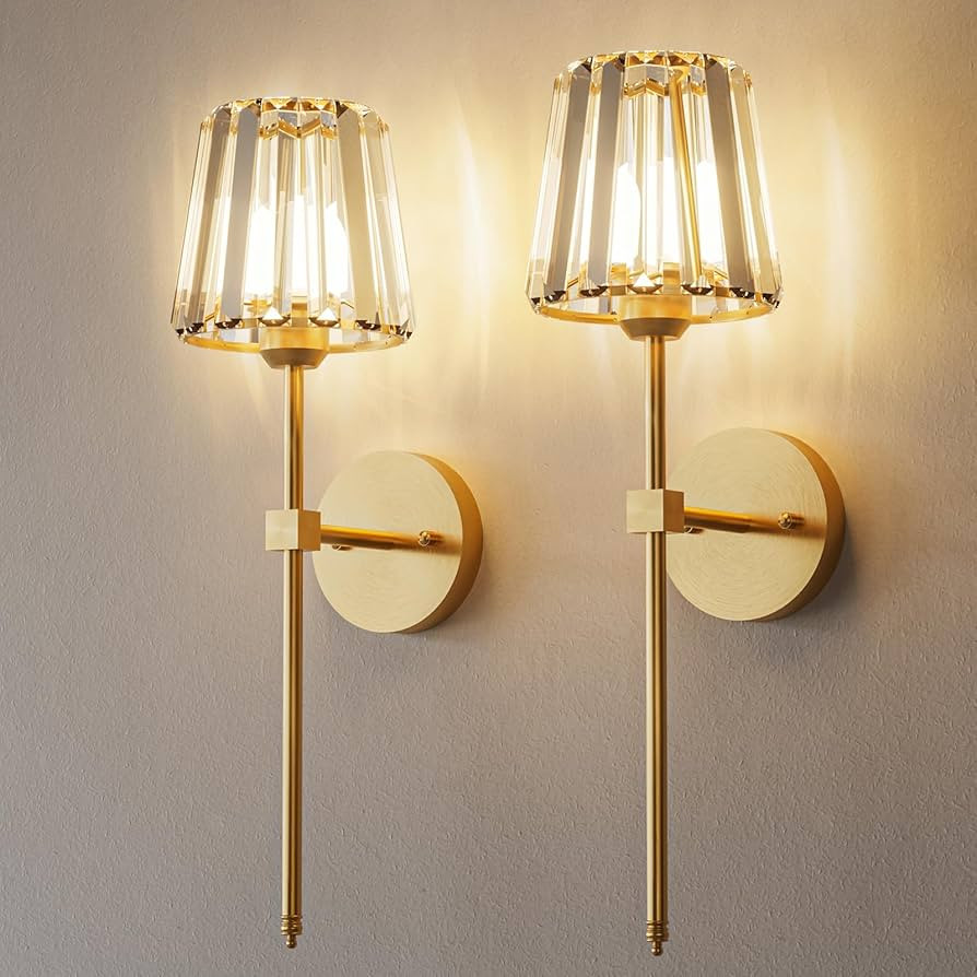 Crystal Battery Operated Wall Sconces Set of 2, Gold Rechargeable Wireless Wall Sconce Lights wit... | Amazon (US)