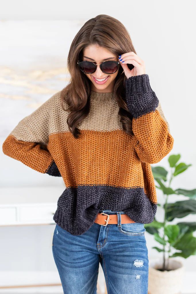 See Ya Later Mocha Brown Colorblock Sweater | The Mint Julep Boutique