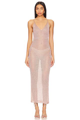 Darcie Maxi Dress in Rose Gold Dusty Rose Dress Pink Crochet Dress Sparkle Dress Crochet Maxi Dress | Revolve Clothing (Global)