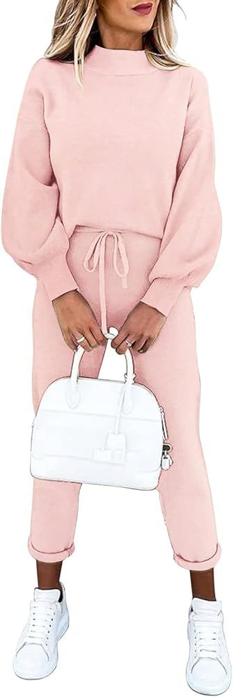 ETCYY NEW Women's 2 Piece Lounge Sets Outfits Long Sleeve Sweatshirt and Sweatpants Sweatsuit | Amazon (US)