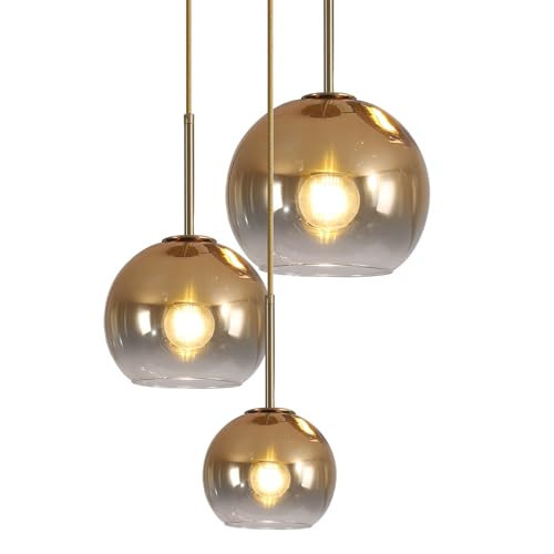 KCO Lighting Gold Cluster Pendant 3-Light Large Glass Pendant Lights Kitchen Island Bubble Globe Chandelier Mid Century Modern Hanging Light | Amazon (US)
