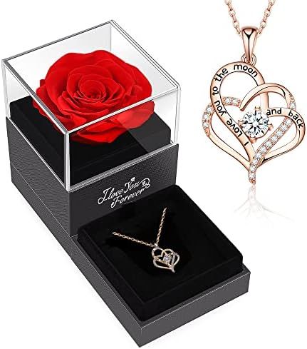 NOWWISH Preserved Red Real Rose with Necklace Valentines Day Gifts for Her, Mom Gifts Personalized G | Amazon (US)