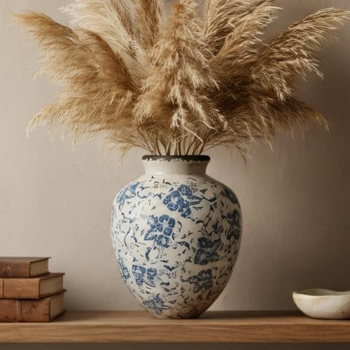 Blue and White Ceramic Vase 8 Inch – Vintage Floral Pottery Vase with Crackle Glaze, Waterproof... | Amazon (US)