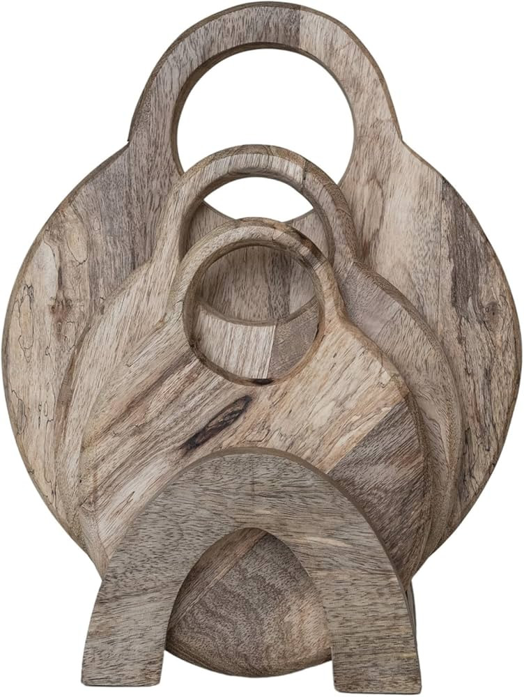 Creative Co-Op 3-Piece Round Mango Wood Cutting Boards with Stand, Natural | Amazon (US)