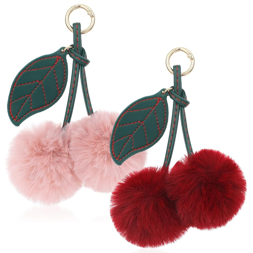 Pom Pom Keychain Set 2 Pack Cute Cherry Keychain Fluffy Accessories Fashion Elegance Decoration B... | Amazon (US)