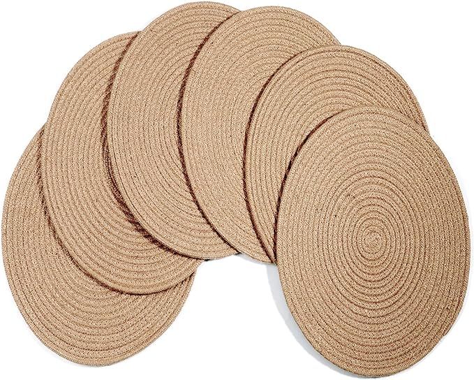 WENFOME Jute Woven Placemats 6 Pack, Round Braided Tablemats Natural Jute Plat Chargers Handmade ... | Amazon (US)