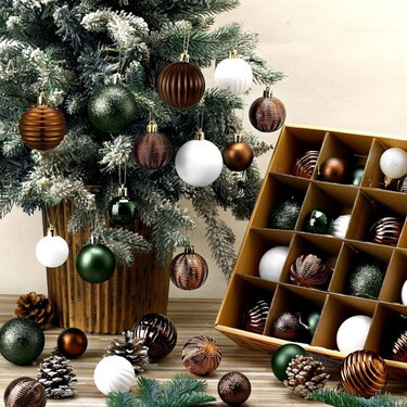 64 Pcs Neutral Christmas Ball Ornaments Brown Green White Ball Ornament Retro Glitter Texture Mat... | Michaels Stores