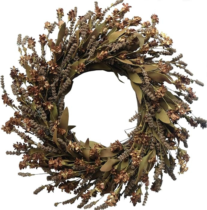 TEMPUS 20" Artificial Fall Coffee-Colored Flower String Wreath Fall Leaves Grain Wreath for Front... | Amazon (US)