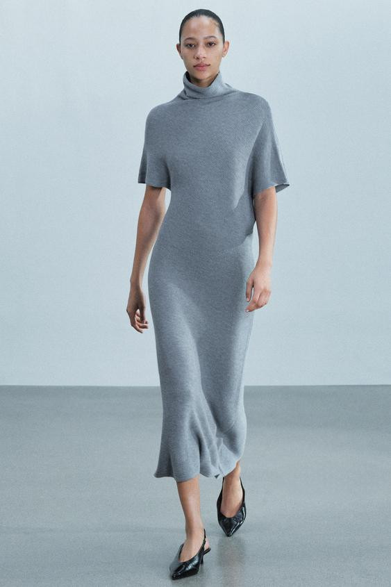 Zara - Long Knit Dress - Gray - M - Woman | Zara US