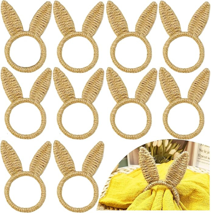 WINGFISH Easter Bunny Napkin Rings Set of 12 Handmade Cute Rabbit Ear Napkin Rings Bulk Burlap Ju... | Amazon (CA)