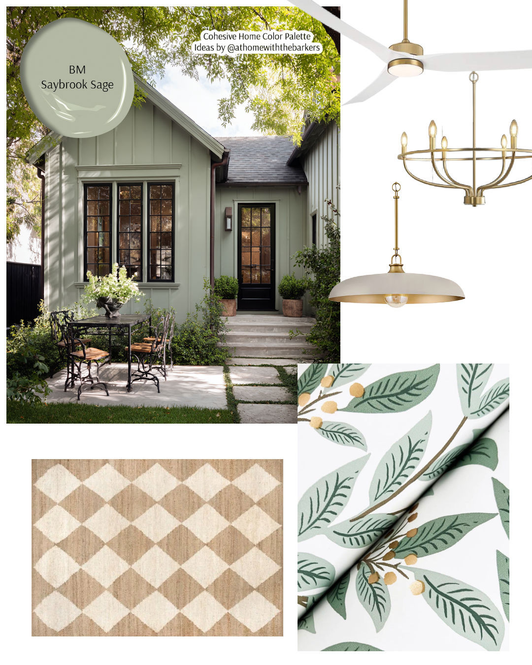 Take a peek inside of the Saybrook Sage cottage. Light fixture combination, wallpaper and area rug styles I see for this design. 

 #LTKHome #LTKSaleAlert