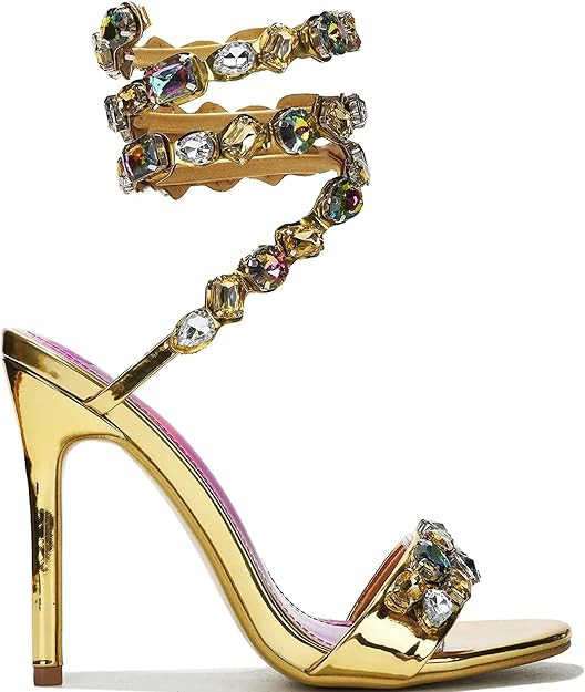 Cape Robbin Women rhinestone Jewel spiral ankle wrap strap high heels sandals | Amazon (US)