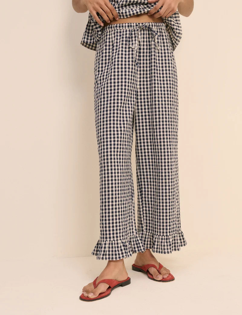 Navy Gingham Wide Leg Sia Trousers | Nobody's Child