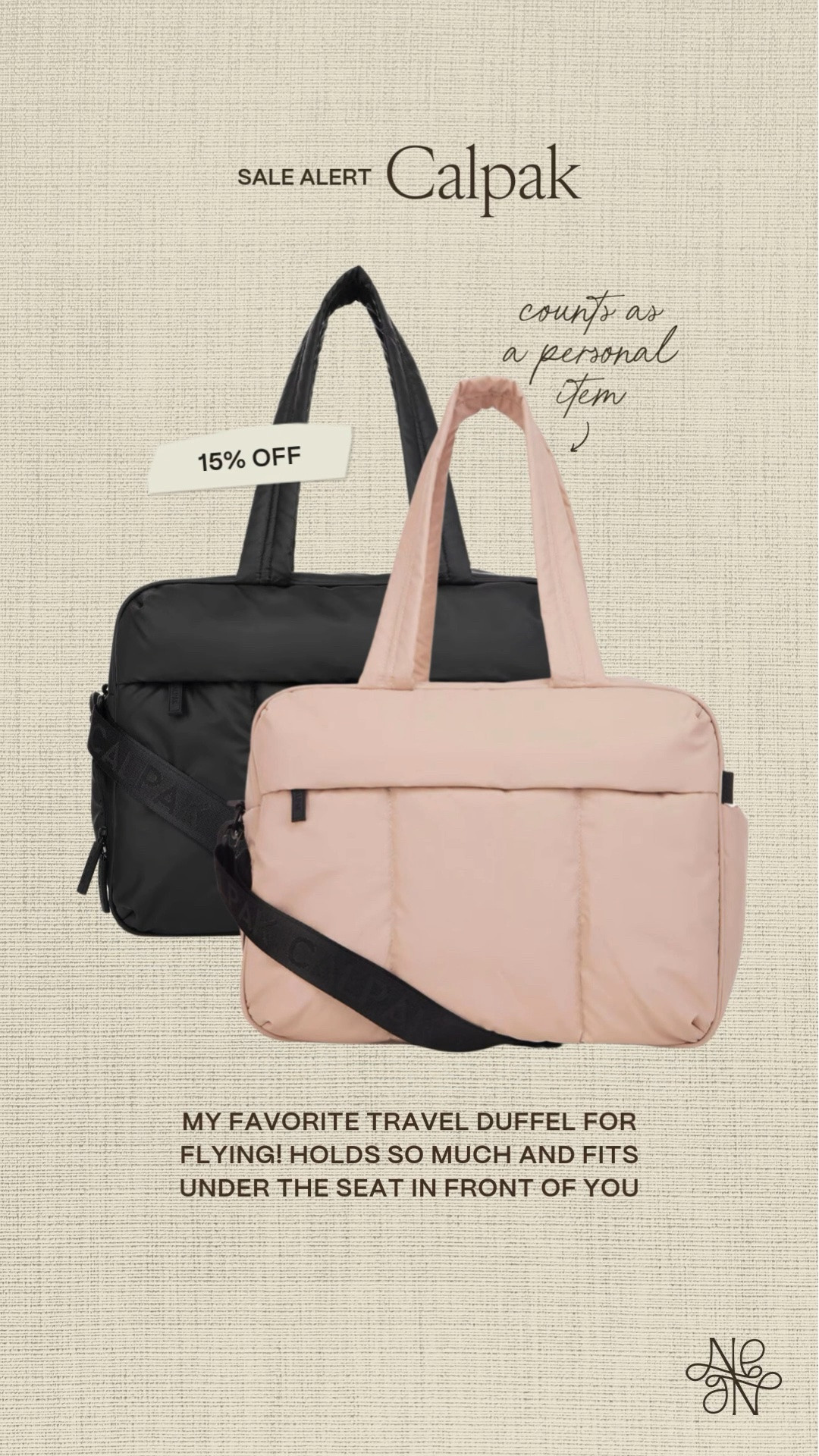 My favorite personal item is on SALE!! 15% OFF sitewide at Calpak 🤩 My favorite travel duffel for flying - counts as a personal item! 

travel essentials, calpak sale, duffel bag, LDW sale, Labor Day sale, airport must haves, summer travel

#LTKSaleAlert #LTKTravel #LTKSeasonal