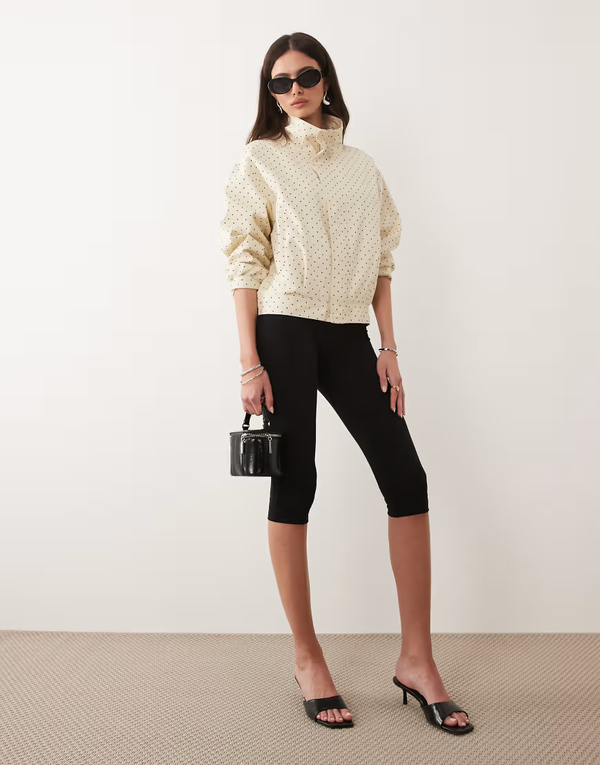 Mango Dots 100% cotton high neck zip through jacket in beige and black polka dot-Neutral | ASOS (Global)