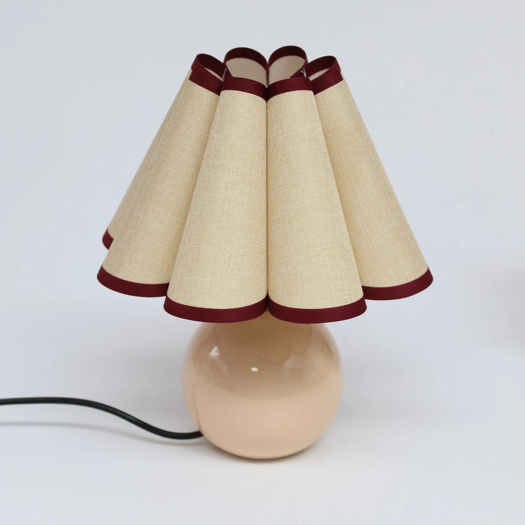 Duzy Handmade High Quality Khaki Cotton Linen With Burgundy Trim Table Lamp, 110-240v/50-60hz, Us... | Etsy (US)