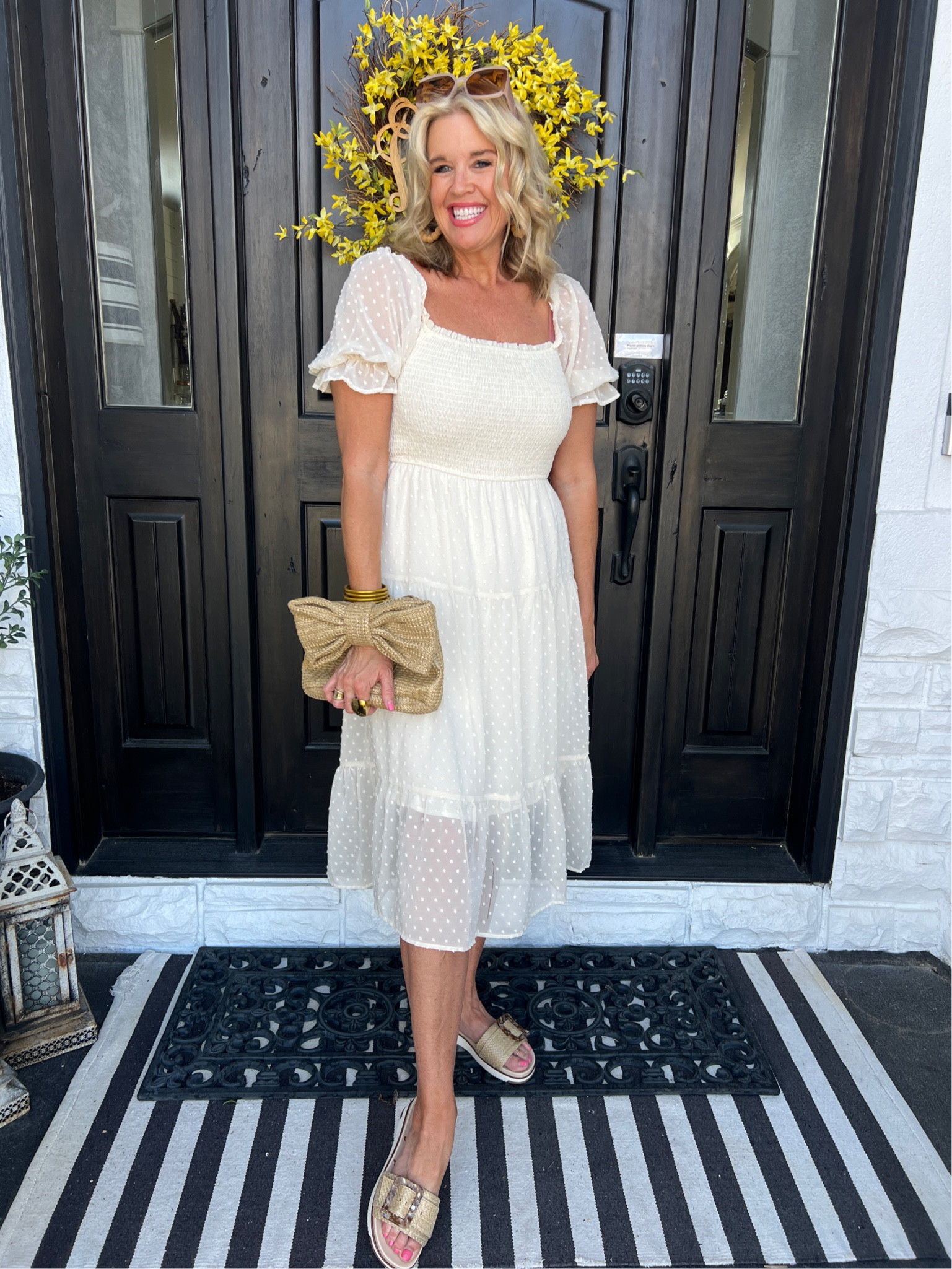 Spring summer dress inspo 

Ivory sundress 
With sheer Swiss dot sleeves and overlay tie back lined …

Affordable and under $50 
I had a couple strings I had to cute off but other than that good quality for the price …

Paired with these seasons eaten accessories 

Amazon bow bag $19.99

Sam Edelman buckle slides 
So cute and comfy 

Rotten lightweight hoops 

#dresses #dressseason #whitedress 


#LTKstyletip #LTKfindsunder50