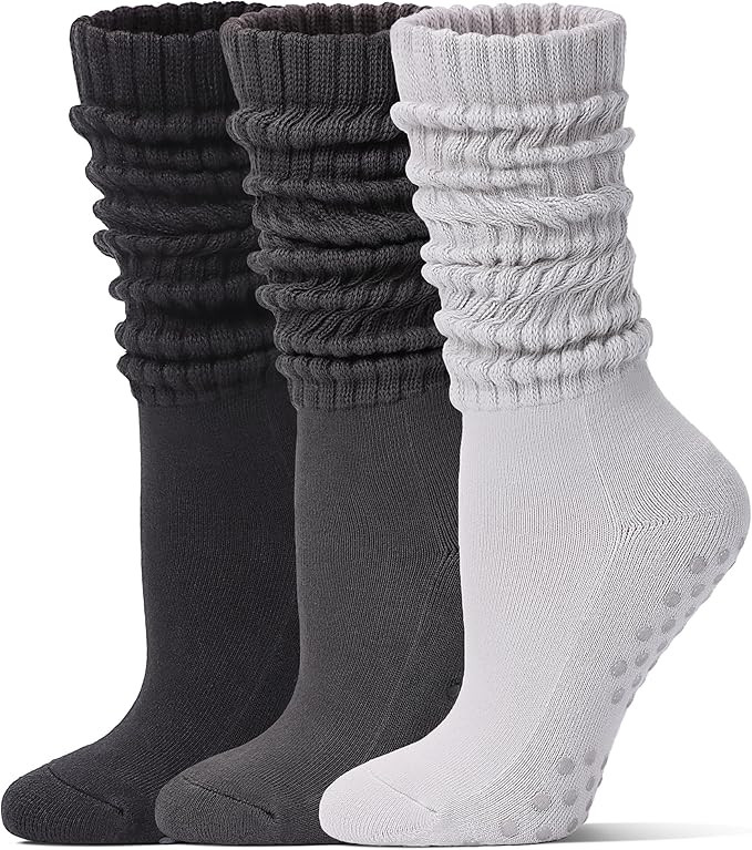 Pilates Socks with Grips for Women Long Slouch Non-Slip Yoga Barre Cushioned Workout Scrunch Sock... | Amazon (US)