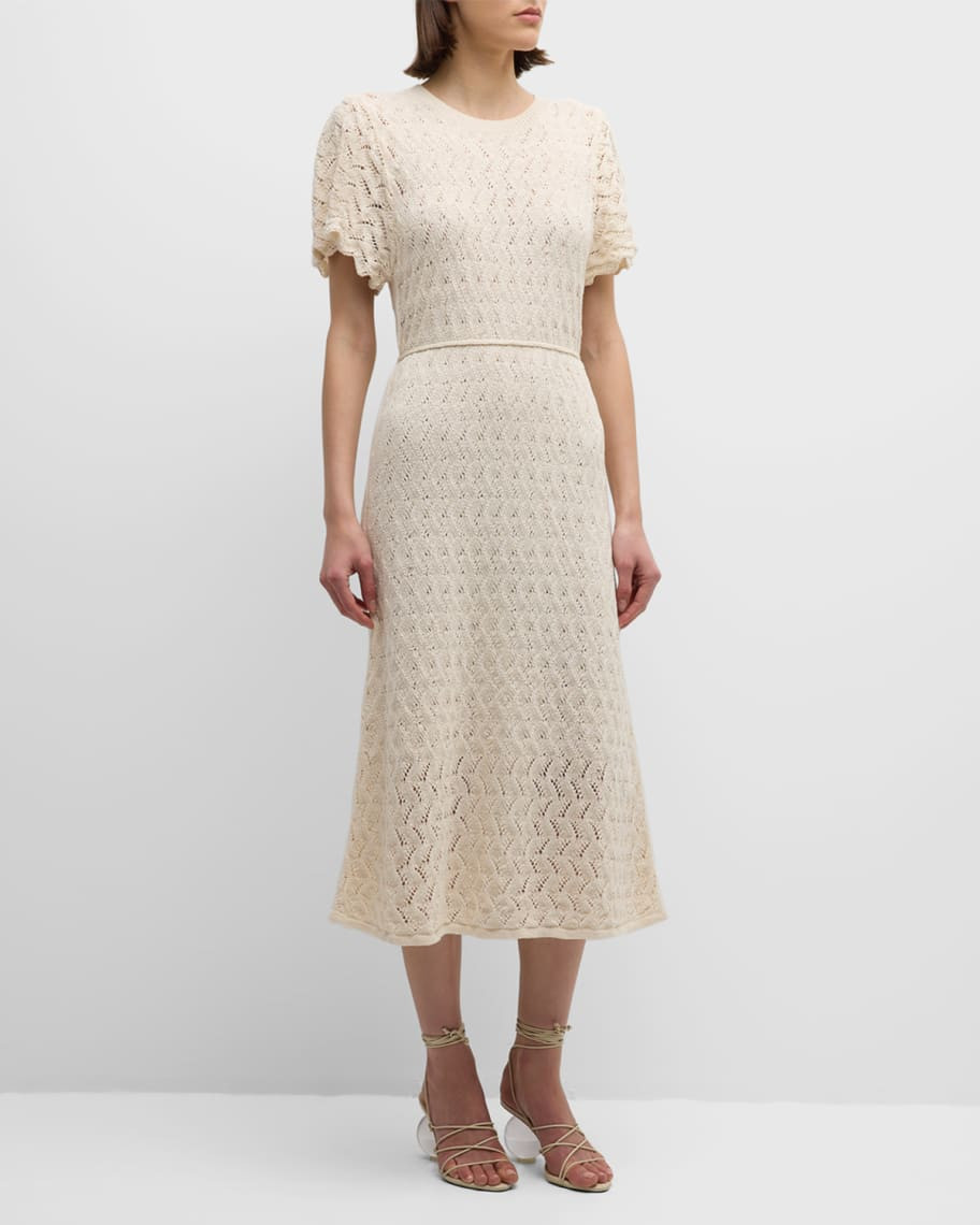 Vanessa Bruno Clementina Pointelle-Knit Cotton-Silk Midi Dress | Neiman Marcus