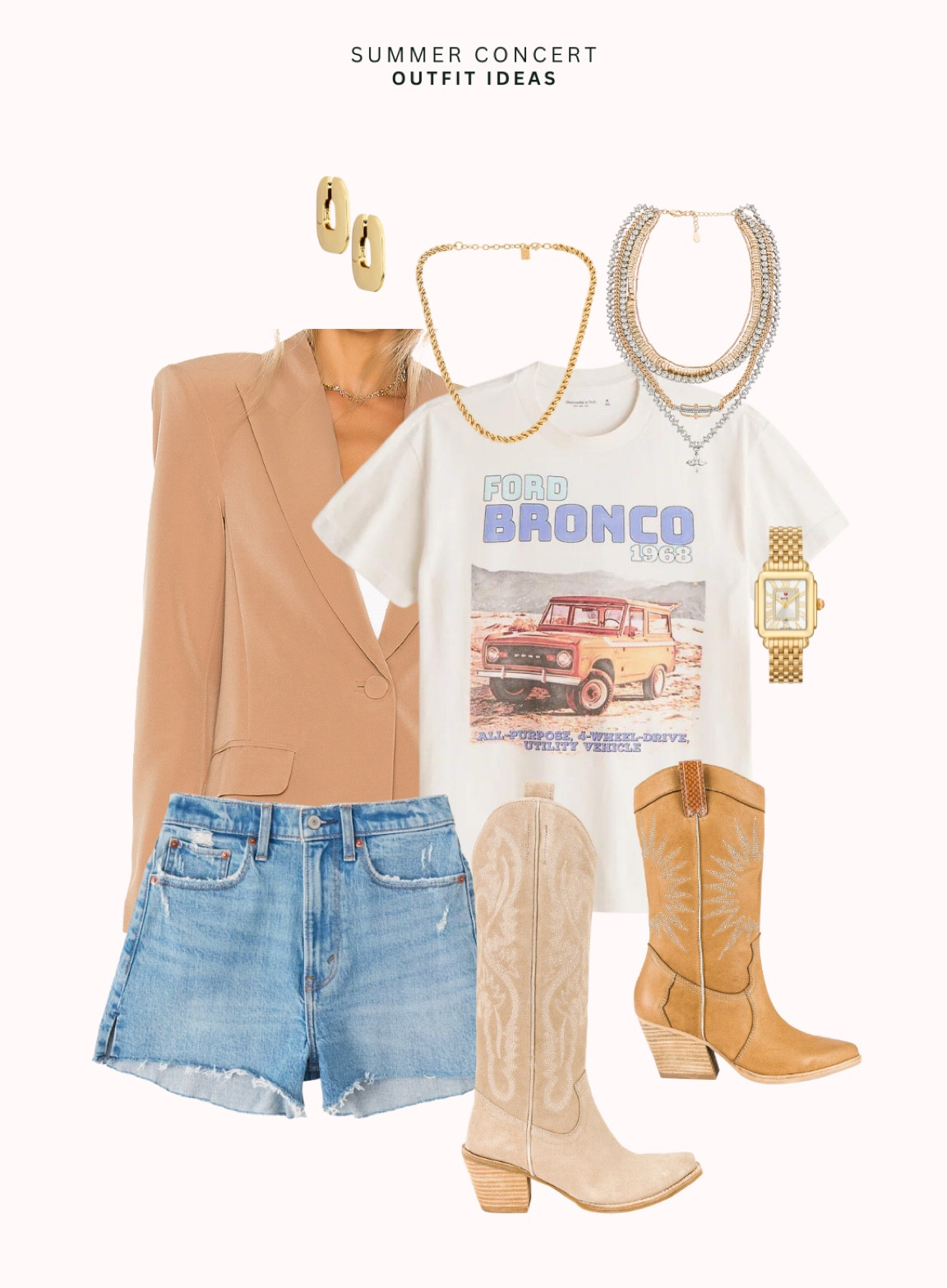 Summer is right around the corner. I cannot wait to be back on the road! 

tour outfits l concert outfit l summer outfit l graphic tee outfit l boot outfit l blazer outfit l denim shorts