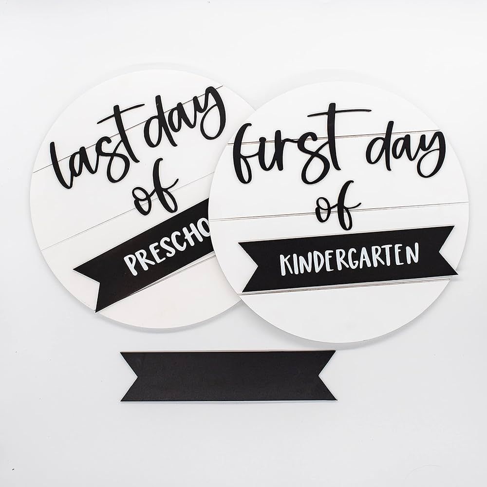 First and Last Day of School Board | Back to School First Day of School Board | 10" Round Reversible Reusable First Day of School Sign | Last Day of School Sign for Kids Double Sided White Shiplap | Amazon (US)