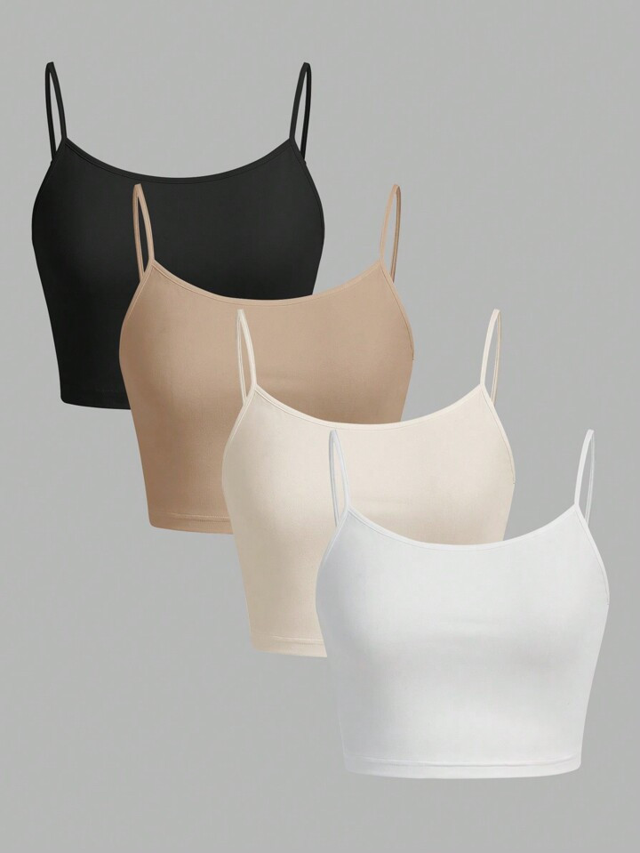 SHEIN EZwear 4 Stücke Figurbetonte Damen Unterhemd Tops, Lässig Und Geeignet Für Sommerwesten | SHEIN