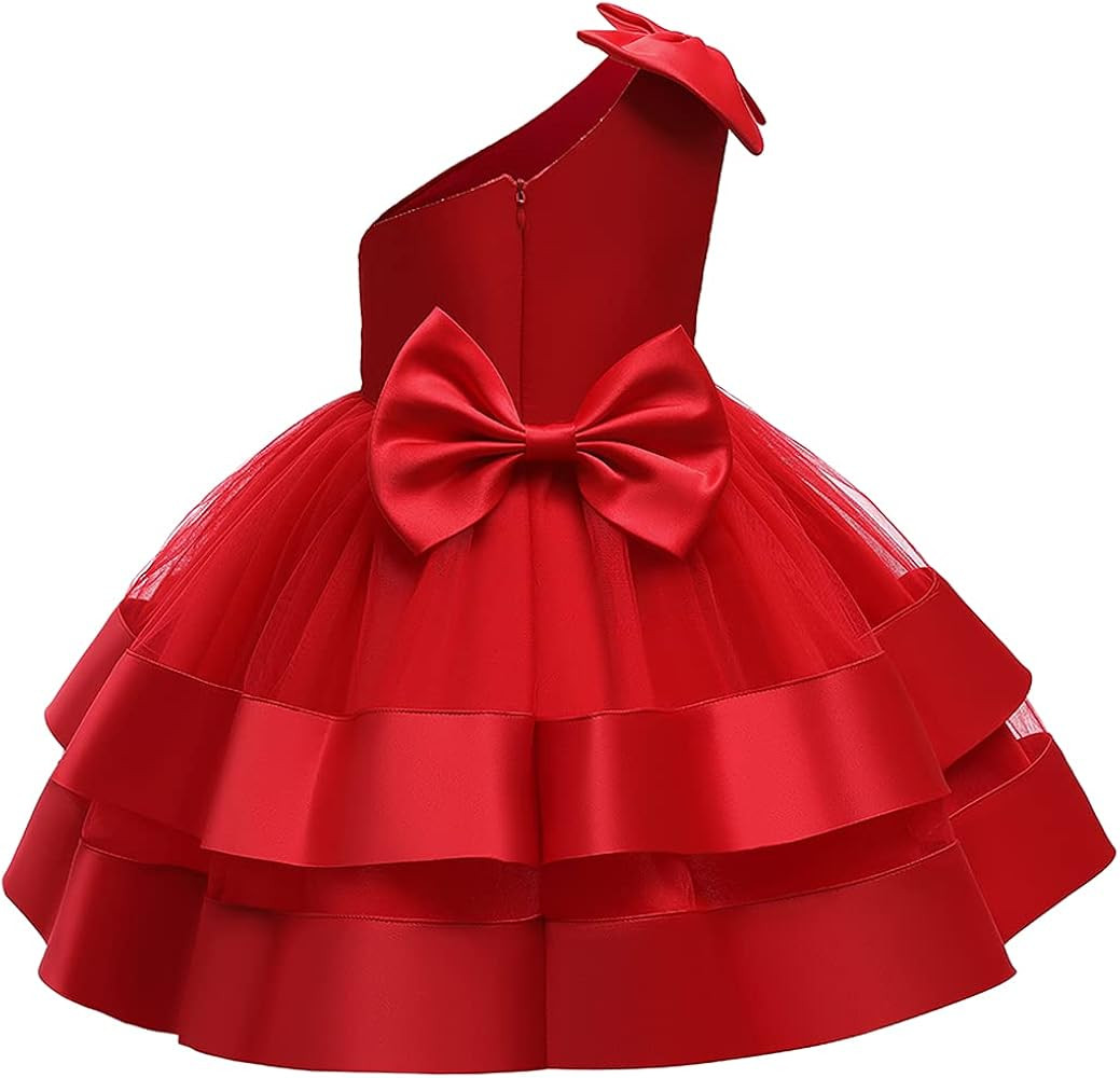 KLFFLGID Baby Girl Tulle One Shoulder Dresses Toddler Bowknot Formal Party Wedding Flower Girl Dr... | Amazon (US)