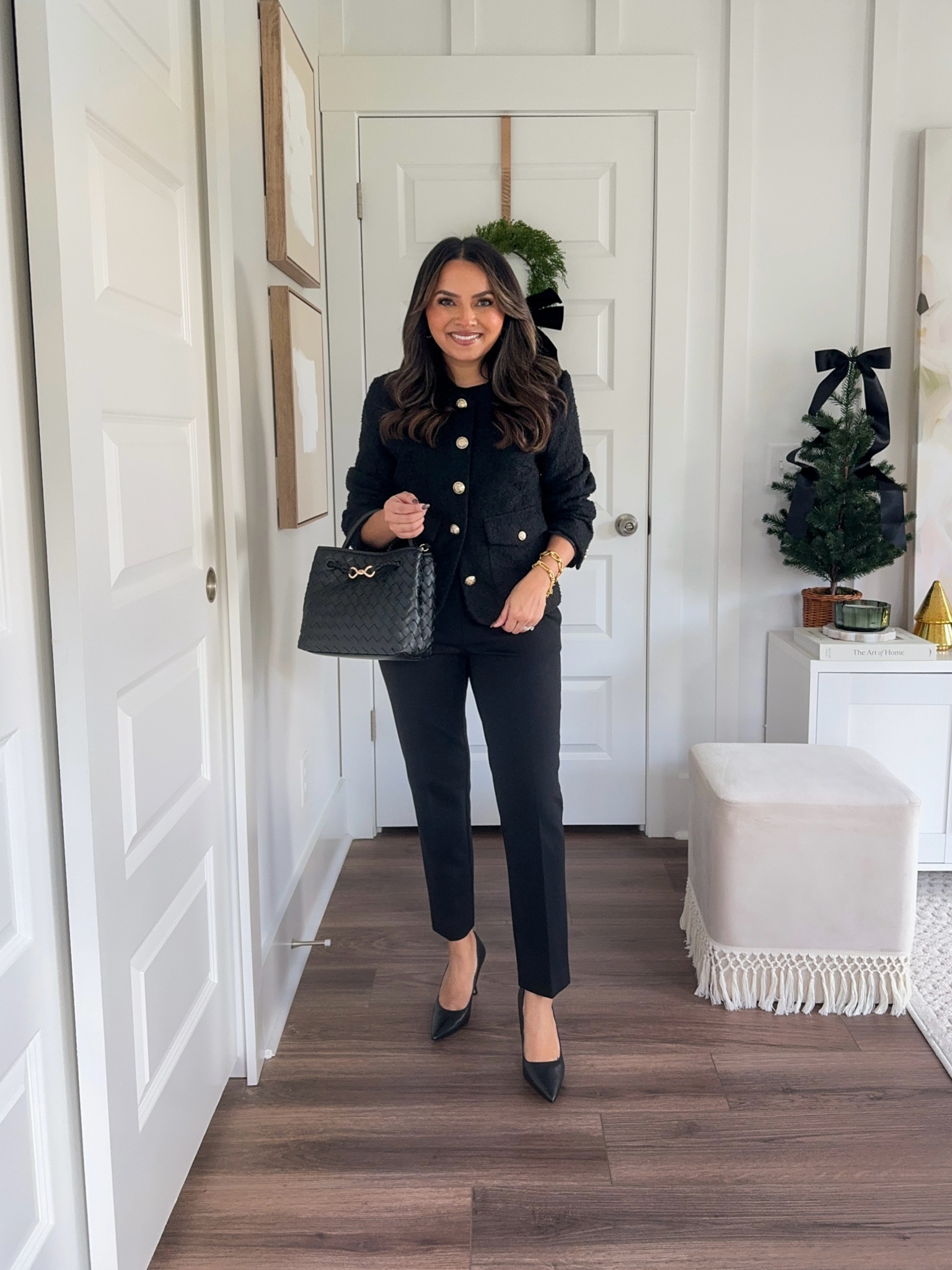 Black tweed jacket size XS TTS 
Black ankle pants size XS petite TTS 
Black heels size 5 TTS


Fall Outfits 
Winter Outfits 
Holiday Outfits 
Workwear 
Fall workwear 
Winter workwear 

Honey Sweet Petite 
Honeysweetpetite

#LTKSeasonal #LTKStyleTip #LTKWorkwear