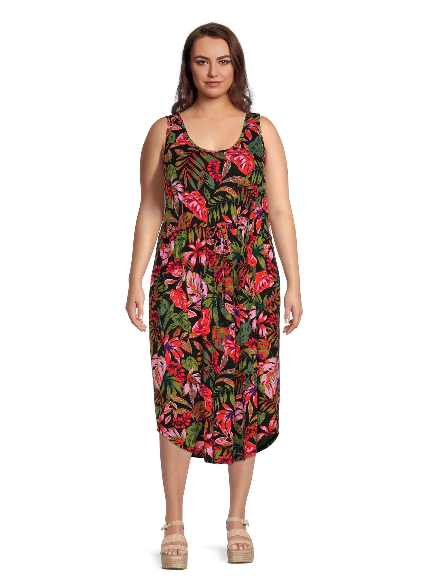 Terra & Sky Women's Plus Size Drawstring Waist Tank Dress | Walmart (US)