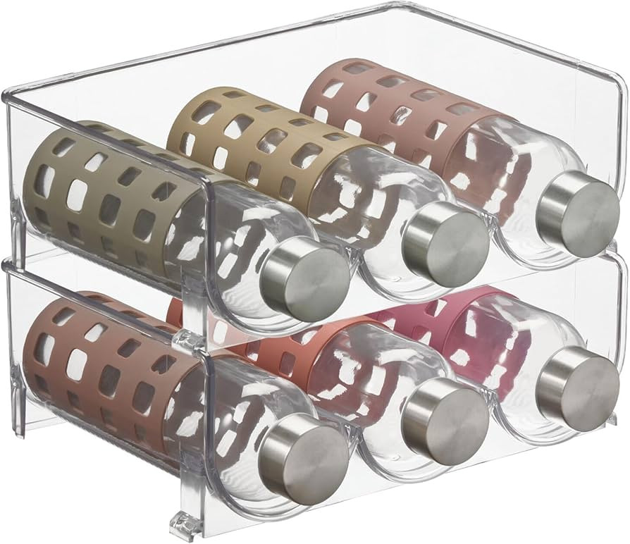 mDesign Stackable Plastic 3 Bottle Refrigerator Wine Rack - Kitchen Storage Organizer for Champag... | Amazon (US)