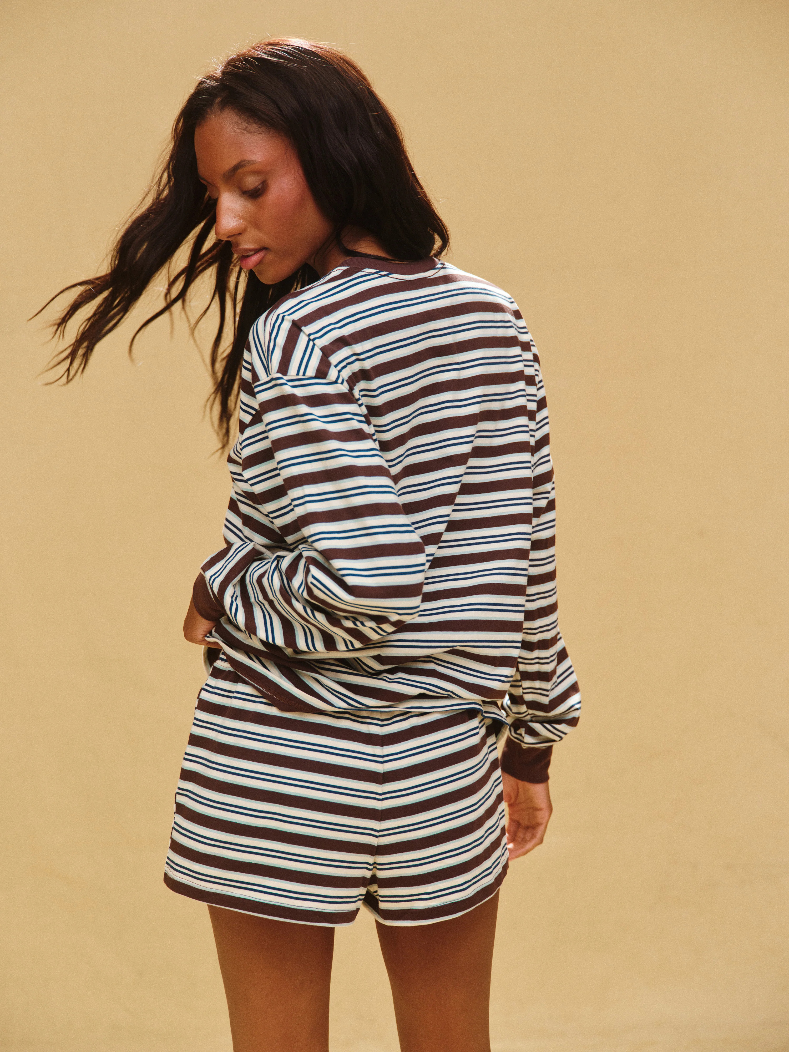 CLASSIC COTTON DAILY STRIPE CUFFED LONG SLEEVE - KONA | SET Active
