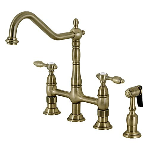 Kingston KS1273TALBS Bridge Kitchen Faucet with Brass Sprayer,Antique Brass | Amazon (US)