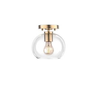 Luna 7.5 in. 1-Light Antique Brass Modern Semi Flush Mount Ceiling Light with Clear Glass Shade | The Home Depot