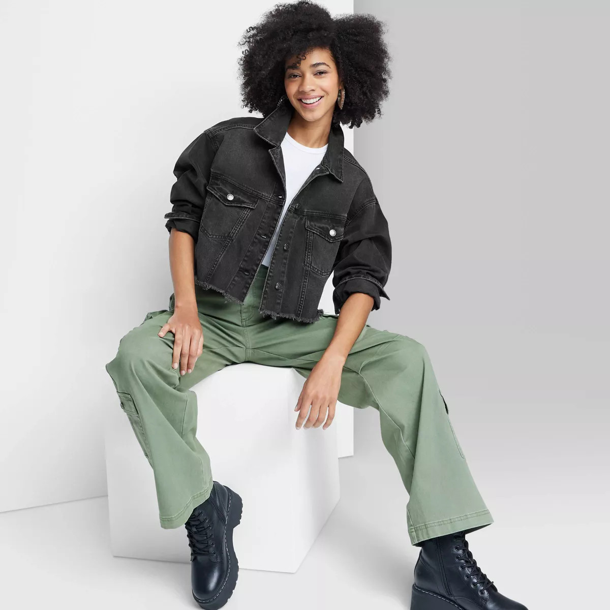 Women's Cropped Denim Trucker Jacket - Wild Fable™ | Target