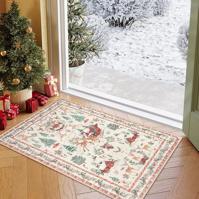 Lahome Indoor Christmas Rug 2x3 Small Kitchen Bathroom Rugs for Entryway,Washable Soft Non-Slip C... | Amazon (US)
