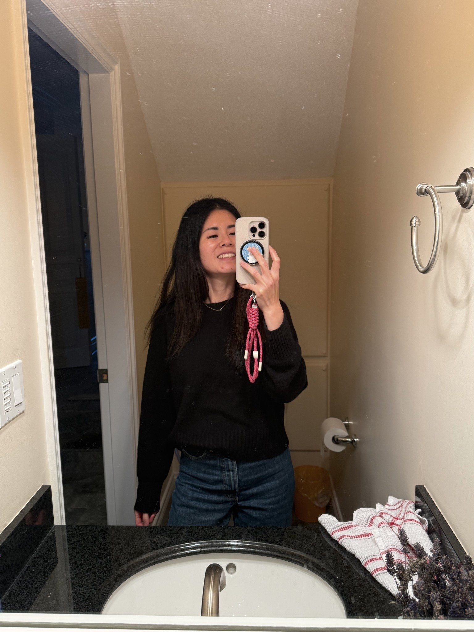 Everlane cashmere sweater. In a xs but could do xxs too. 
Everlane jeans. Tts 
Casetify strap

#LTKcanada #LTKpetite