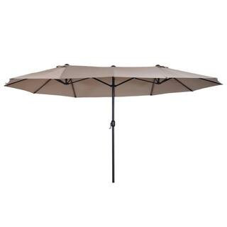 15 ft. Extra Large Double-Sided Outdoor Market Patio Umbrella in Tan, with Crank Handle and Air Vents | The Home Depot
