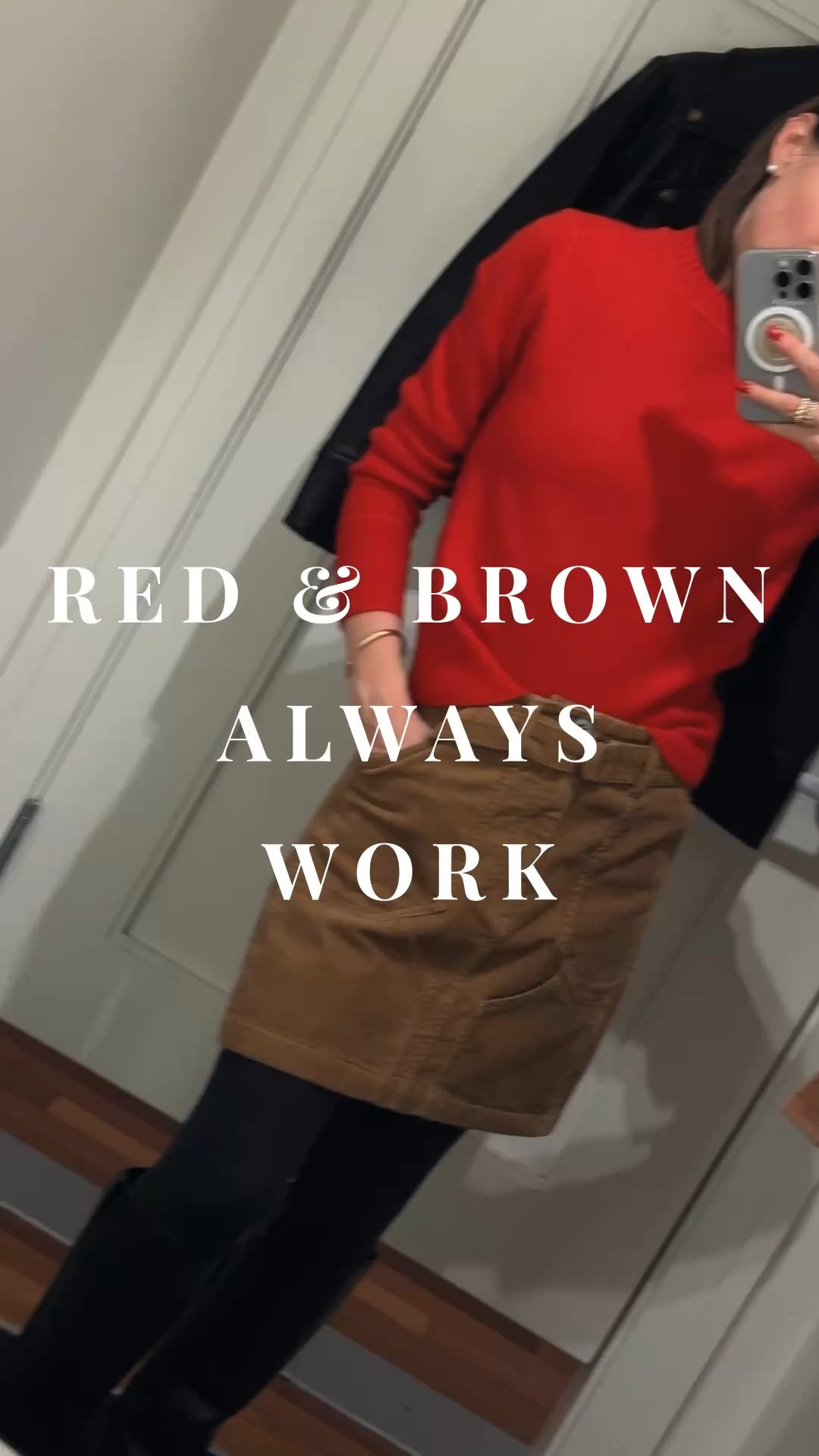 This merino wool crew neck sweater by Banana republic is available in multiple colors but I prefer it in red. Trying it on in size small (will fit perfectly under a blazer or a jacket) with a corduroy skirt in brown, also Banana Republic (size 4 here) 

#LTKStyleTip #LTKCyberWeek #LTKSeasonal