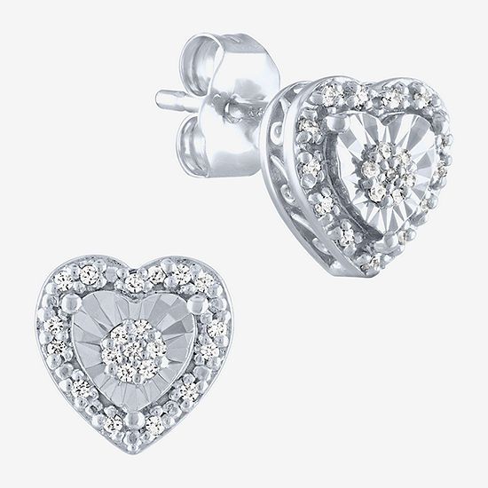 Limited Time Special! 1/10 CT. T.W. Genuine Diamond Sterling Silver 8.1mm Heart Stud Earrings | JCPenney