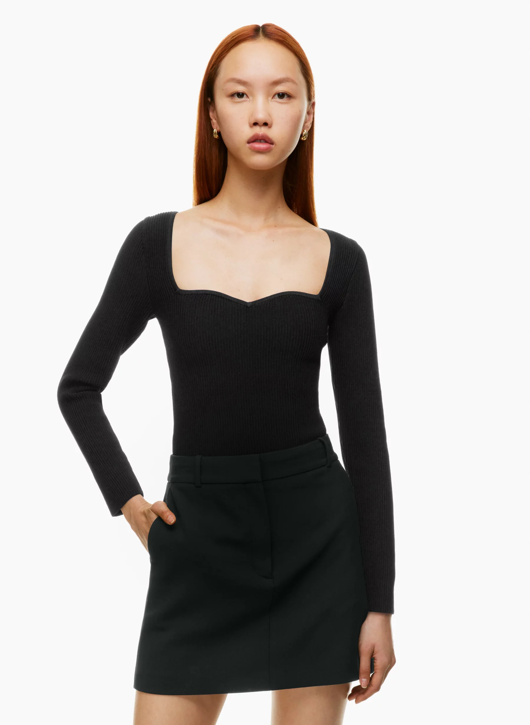 SCULPT KNIT SWEETHEART LONGSLEEVE | Aritzia